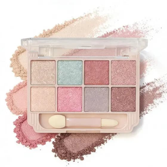 Paleta de Sombras Cintilantes K'APEINE 8 Cores, Mini Paleta de Sombras com Glitter e 1 Pincel Duplo, Paleta de Maquiagem