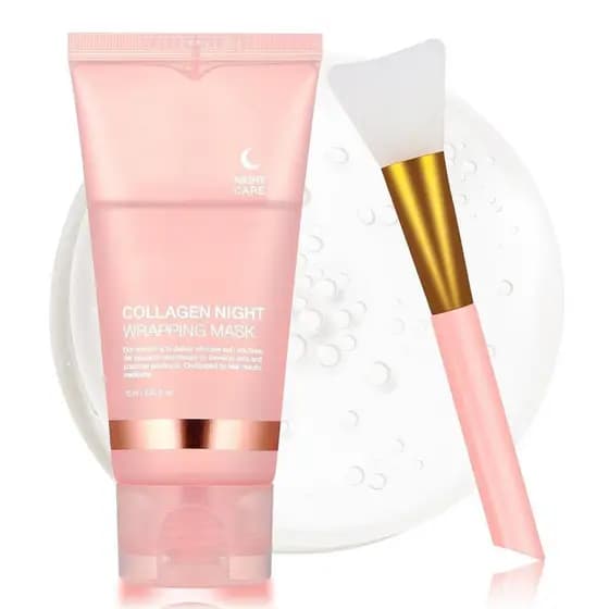 Máscara Noturna de Colágeno Peel-Off com Pincel, Máscara Noturna Hidrata e Aumenta a Elasticidade, Reduz Flacidez e Ruga