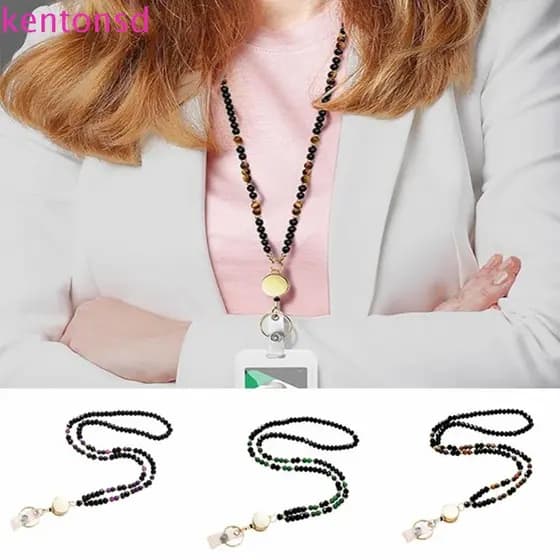 Colar de Contas de Cristal KENTONSD para Crachás de Identificação, Colar Feminino Criativo Ajustável, Natural KTJI
