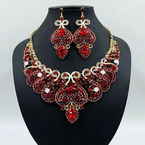 Conjunto de joias de diamante de luxo retrô colar brincos vários estilos cores