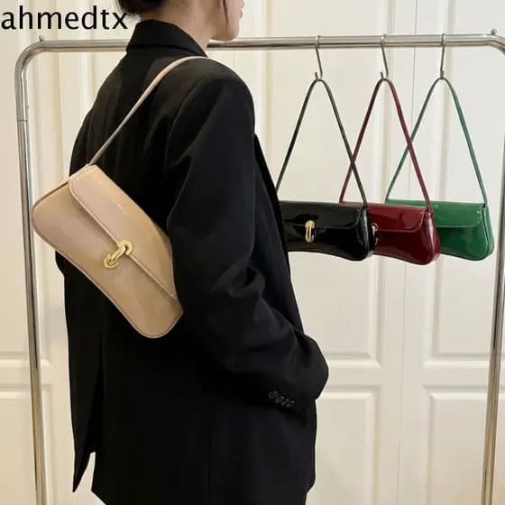 Bolsa Vintage Para Axilas AHMEDTXB , Decoração Com Aba , Cor Sólida , Pequena De Ombro Quadrada , Sacola Simples E Versá