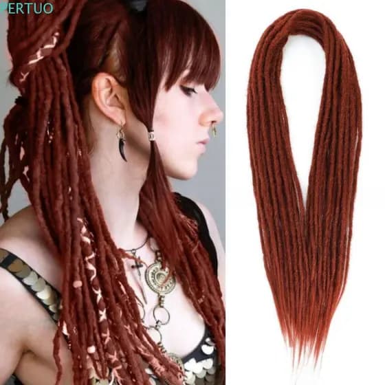 PERTUO 10 Fios De Cabelo De Crochê Sintético , Extensões De Dreadlock De Ponta Dupla Feitas À Mão Ombre , Retas