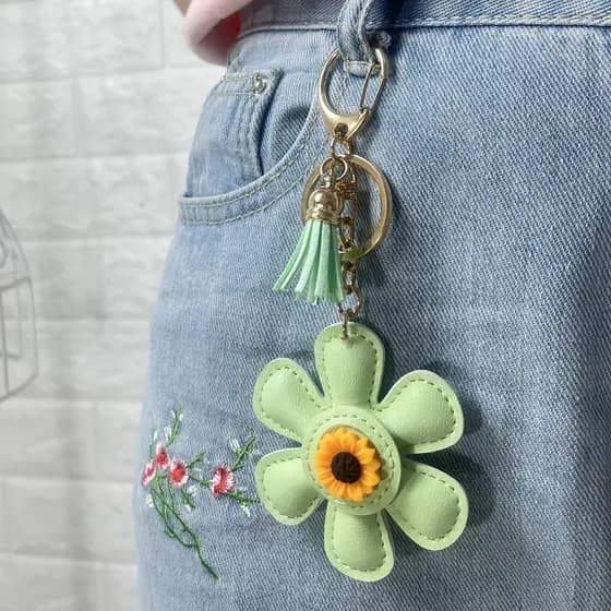 Pingente de chaveiro para bolsas e telefones de meninas, acessório de calças em estilo europeu e americano, girassol req