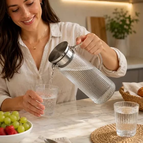Jarra Vidro Tampa Inox Servir Bebida Suco Água Recipiente Vasilha Casa Cozinha Presente
