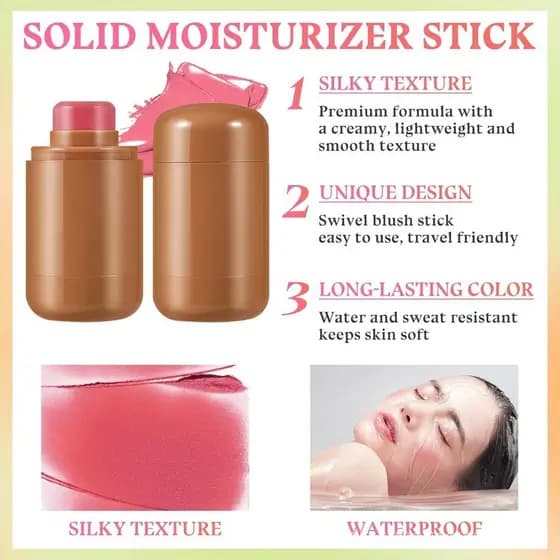 3 Peças de Blush em Bastão para Bochechas, Blush em Creme Sólido Matte Multiuso para Bochechas, Olhos e Lábios, Blush em