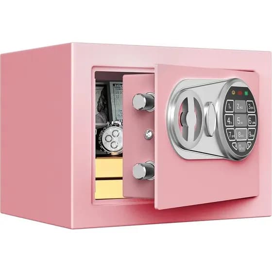 Cofre Digital Pequeno para Crianças Goldenkey, Mini Cofres com Chaves e Código para Dinheiro, Cofre para Itens Pessoais