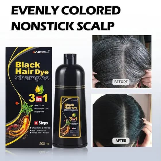 KDPN Evelym Shampoo de tingimento de cabelo preto 3 em 1 cobertura de cabelo 100% branco adequado para homens e mulheres