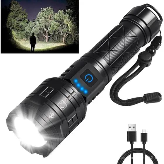 Lanternas Recarregáveis de Alto Lúmen, Lanternas Táticas Potentes, Lanterna LED com 5 Modos Ajustáveis, Lanterna Mais Br