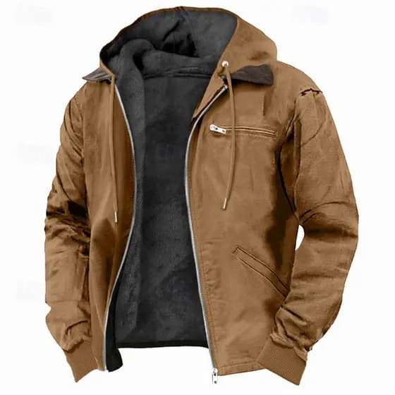Roupas masculinasCasaco casual masculino com capuz em moletom com forro, zíper e bolsos - disponível em estoque - roupas