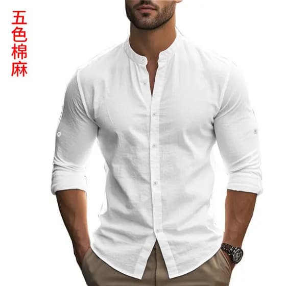 Camisa masculina roupas masculinas europeu americano comércio exterior manga comprida gola alta grande