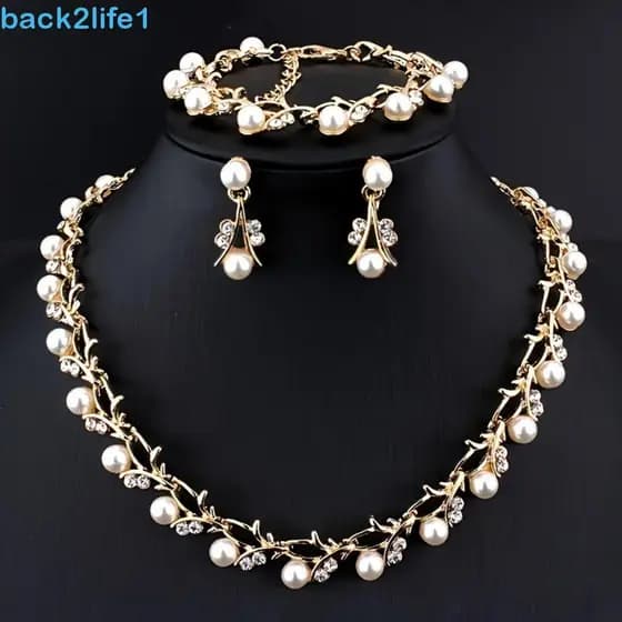 BACK2LIFE1 Conjunto De Joias De Strass Pérola , Brincos Brilhantes De Pulseira , Colar De Luxo Requintado De Diamantes