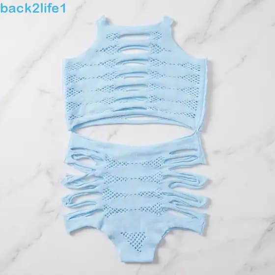 BACK2LIFE1 Conjunto De Roupa Íntima Oca De Malha , 2 Peças , Colete De Renda Transparente Com Gola Redonda , Meia-Calça
