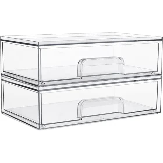 Gavetas de armazenamento empilháveis transparentes Vtopmart de 12,1 polegadas, 2 caixas de armazenamento de plástico acr