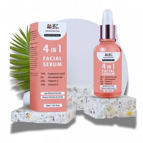 Essência Facial Quatro em Um, 10% Ácido Hialurônico, 5% Niacinamida, 30% Vitamina C, 10% Vitamina E, 1.01 Onças Líquidas