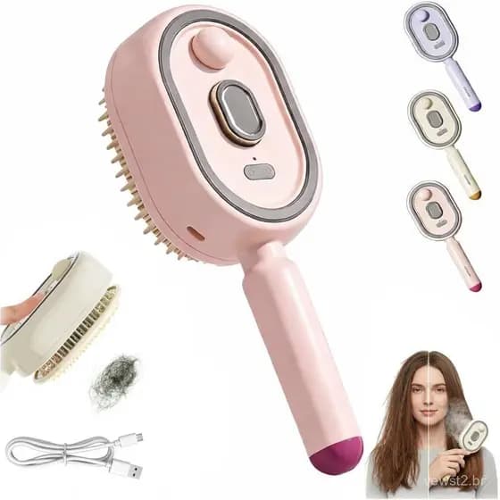 Escova de Cuidado Capilar a Vapor Elétrica 123, Escova Alisadora a Vapor Recarregável com Pente Desembaraçador, Pente de