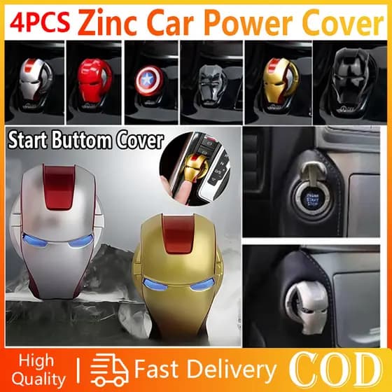 4 Pçs Homem De Ferro Universal Motor Do Carro Start Stop Botão Interruptor Capa Anime Capitão América Acessórios Guarniç