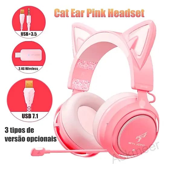 SOMIC GS510 2.4G Sem Fio/Com Orelha De Gato Rosa Fone De Ouvido PC Gamer Som Surround Fones Microfone Luz Led Para Compu