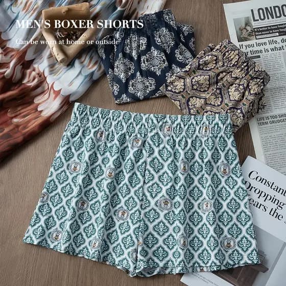 KINGDAFA Trendy Vintage Print Masculino Boxer Shorts Algodão Roupa Interior Masculina Respirável Solto Fit Lelaki , Spen