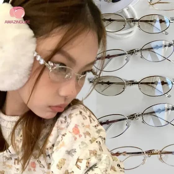 1 PC Design Sense Small Metal Frame Glasses for Women Moda Masculina Retro Diamantes Ovais Acessórios De Óculos Planos