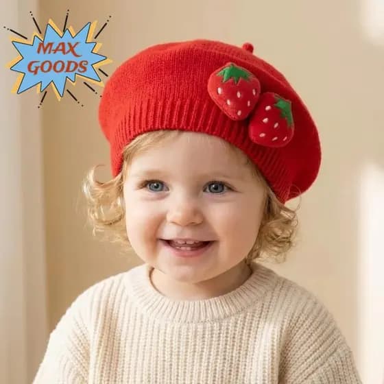 Chapéu Infantil MAXGOODS Para Meninas , Boina De Bebê Morango Vermelho , De Malha Quente E Doce Crianças De 0 A 12 Meses