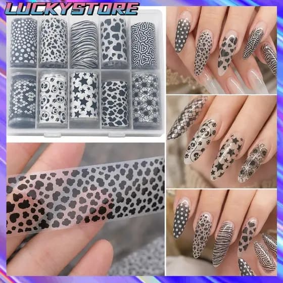 LUCKYSTOREGOODS Folhas De Unhas , Adesivos De Flores Com Estampa De Leopardo , Decorações Padrão De Listras Efeito De La