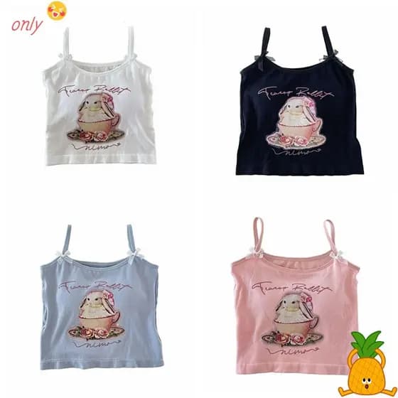 ONLYGOODS Sleeveless Top , Rabbit Print Graphic Sweet Tank Cute Gentle Causal Cropped Summer