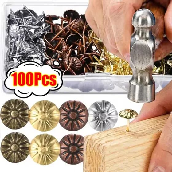100 Pçs Vintage Jóias Caixa De Presente Moldura Decoração Prego Crisântemo Em Forma Cabeceira Sofá Fixação Pinos DIY Móv