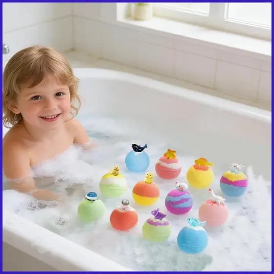 Crianças Bolas De Banho Com Brinquedos 12 Peças Perfumado Limpeza Corporal Natural Conjunto Bola Para Meninos Meninas An