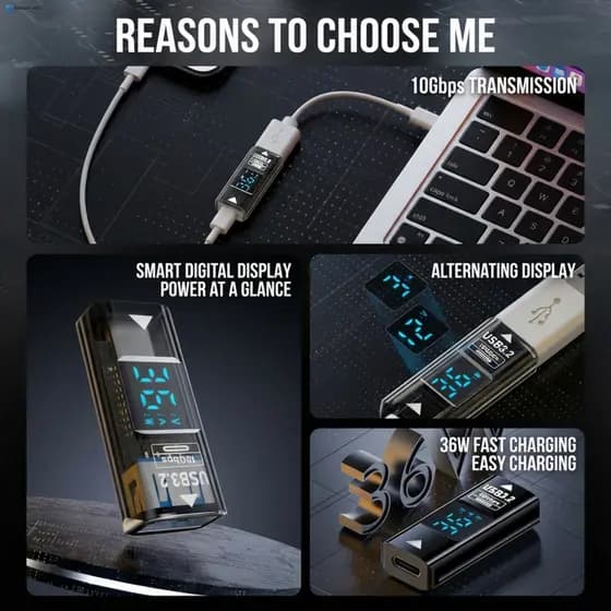 Adaptador USB OTG Tipo C Com Display Digital-Cabo De Dados De Alumínio De 10 Gbps Para Vários Dispositivos