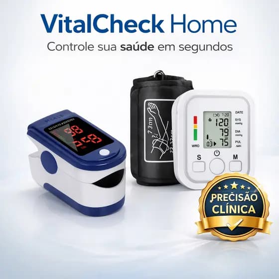 Kit Medidor de Pressão Digital + Oxímetro de Dedo | VitalCheck Home Monitor para Saúde em Casa