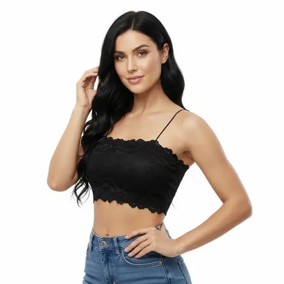 Cropped Faixa Top Alcinha Feminino de Renda Sutiã Com Bojo