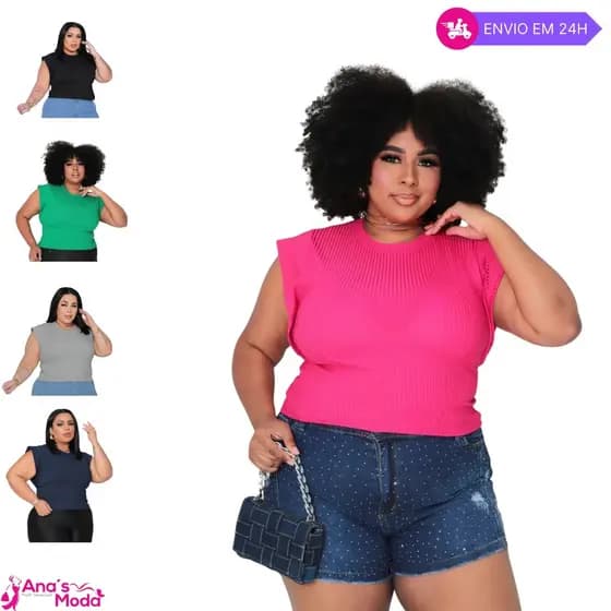 Blusinha Cropped Canelado Plus Size Regata Muscle Feminino