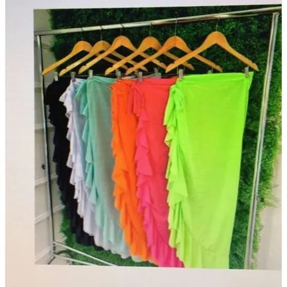 saida de praia moda verão canga longa de amarrar Pareo Babado Tendencia