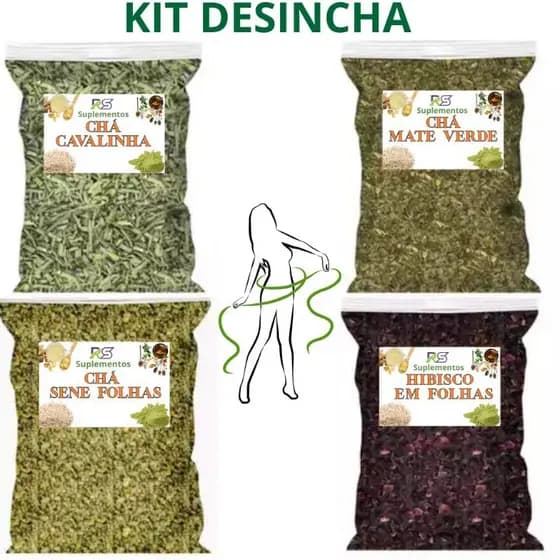 Kit Desinchá: Cavalinha, Cha Verde, Chá de Hibisco e Sene - Chá Secreto 30 Dias