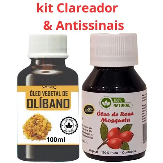 kit 02 Óleo Essencial de Olíbano + Rosa Mosqueta - Clareador Pele Antissinais - Massagem Disufor Aromaterapia