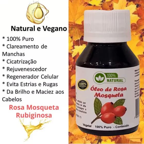 Óleo Vegetal de Rosa Mosqueta Puro 100ml Rosa Rubiginosa - Clareia a Pele