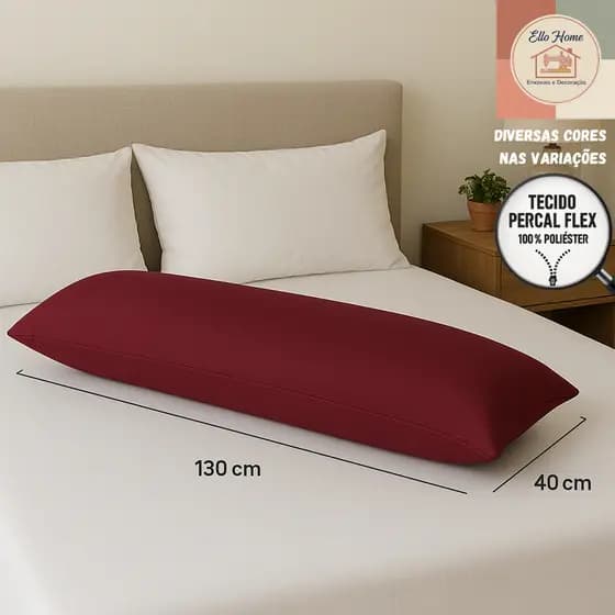 Kit 02 Fronhas Xuxão ou Avulso, Travesseiro de Corpo, Gestante com Zíper 130x40cm - Percal 400 Fios