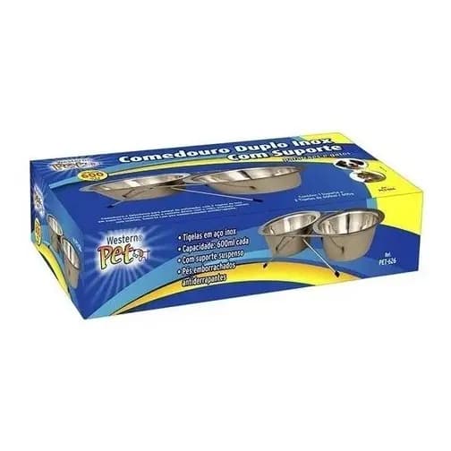 Comedouro Duplo G Para Cães Gatos Inox Suspenso 600 Ml\ G