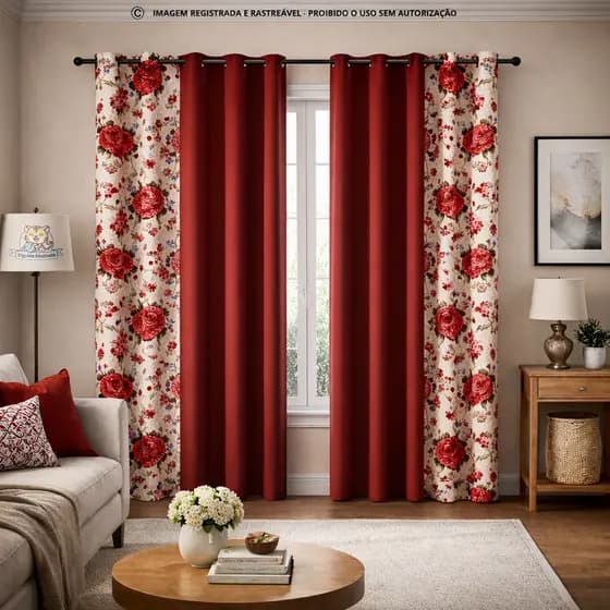 Cortina Para Sala ou Quarto 2,00x1,70 Floratta Estampada Exclusiva Envio Rápido