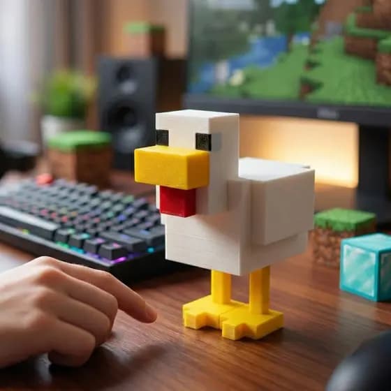 Miniatura Galinha Estilo Mine | Pixel Colecionável | 9cm | Decoração Gamer Craft