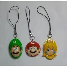Chaveiros de Biscuit pingentes para celular Mário, Luigi e Peach.
