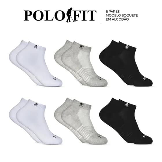 Kit 6 Pares Meias Cano Curto Baixo Soquete Feminino Masculino Algodão Polo Fit