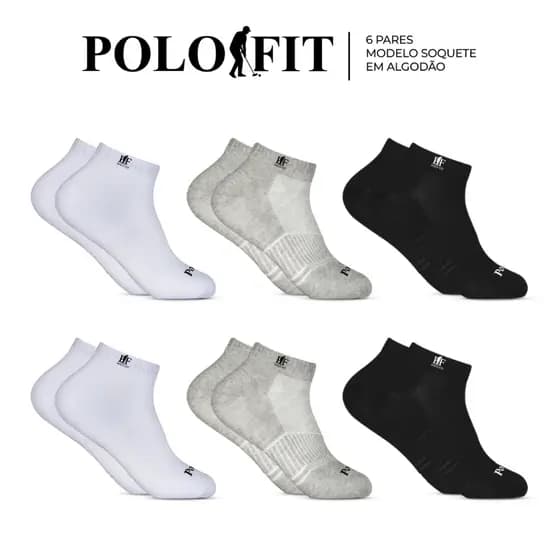Kit 6 Pares Meias Soquete Cano Curto Baixo Algodão Original Polo Fit