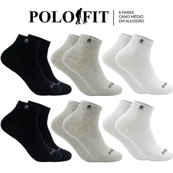 Kit 6 Pares Meias Polo Fit Cano Médio Esportivo Algodão Original