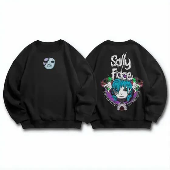 Blusa De Frio Moletom Gola Careca Unissex Basico Sally Face Macio Estiloso Confortavel Estampa De Anime Frente E Costas