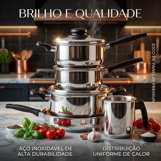 Jogo de Panelas Alumínio Polido 5 Peças Kit Completo com Caçarola Panelas Frigideira Fervedor e Tampas