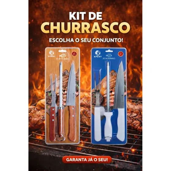 Kit Churrasco Profissional 3 Peças Corte Preciso Assados Utensílios Grelhar Aço Inox