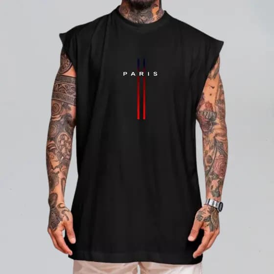 Regata Overzised Masculina Estampada Paris Para Academia Treino 100% Algodão