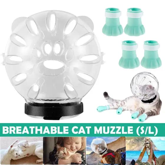 Elizabeth Focinho De Gato E Botas Anti-Mordida Capacete Licking Clear Space Cat Helmet Com Capa De Pata Para Animais