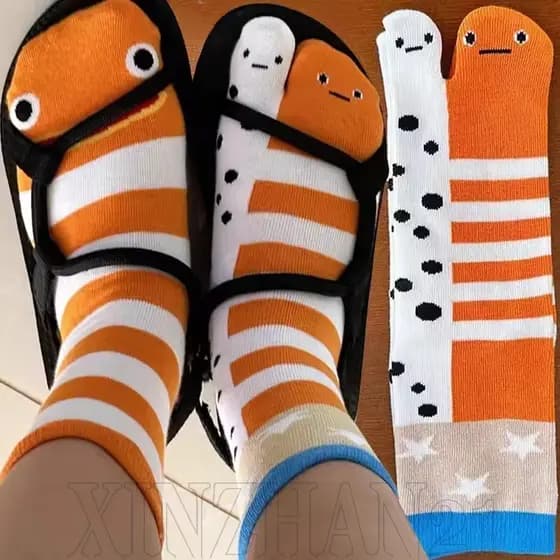 1-4 Pares De Meias Engraçadas Com Dedos Divididos – Macias Respiráveis Para Mulheres E Homens , Uso Diário Novidade , Cr